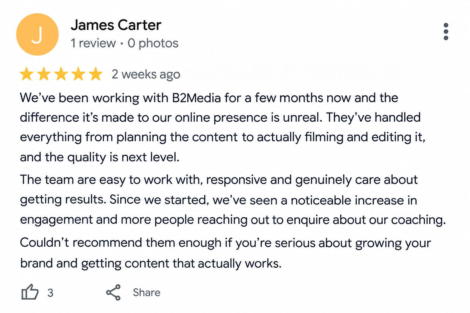Google review from James Carter