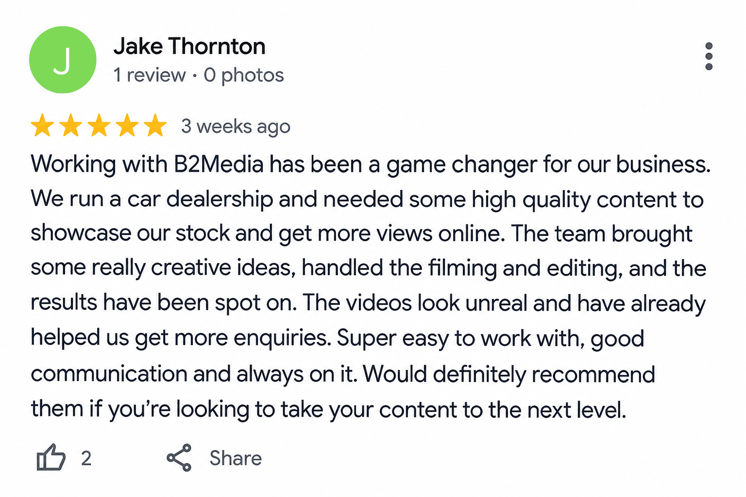 Google review from Jake Thornton