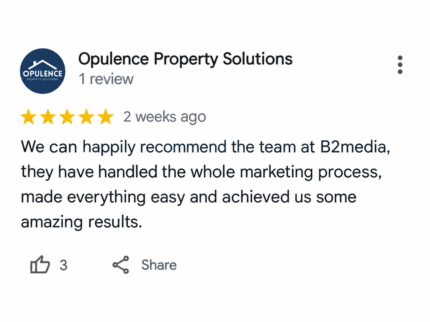 Google review from Opulence Property Solutions